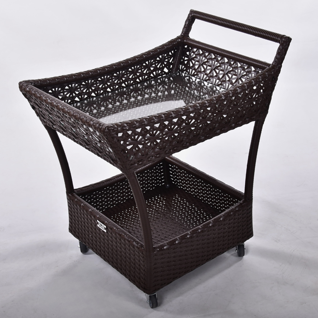 Ratanový servírovací stolek KAIR Terico, rozměrové schéma servírovacího stolku z umělého ratanu s uvedením velikosti 760 × 500 × 800 cm.