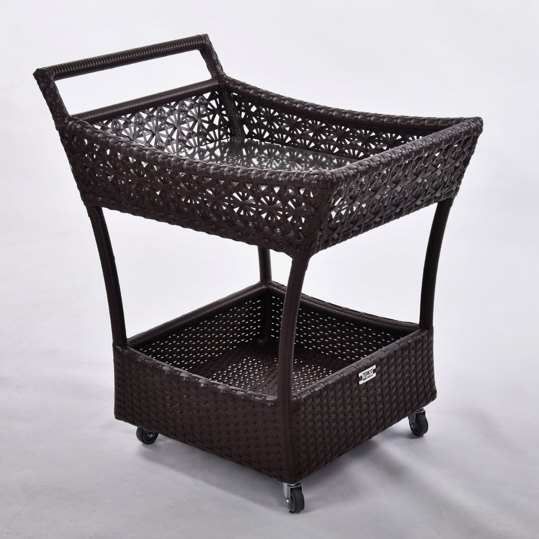 Ratanový servírovací stolek KAIR Terico, elegantní zahradní stolek z umělého ratanu s uměleckým výpletem pro terasu, hotel nebo restauraci.