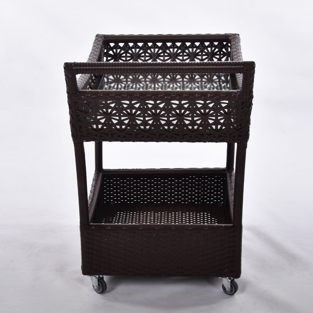 Ratanový servírovací stolek KAIR Terico, boční pohled na praktický zahradní servírovací stolek vhodný pro venkovní posezení.