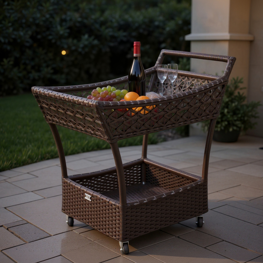 Ratanový servírovací stolek KAIR Terico, designový venkovní stolek s neobvyklým tvarem a kvalitním ratanovým výpletem.