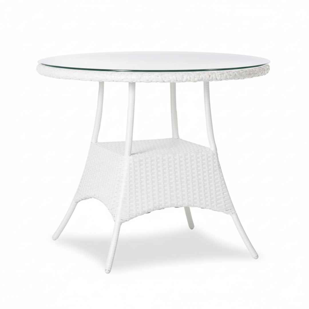 Ratanový stůl BALINA Terico 90x75 v bílé barvě na bílém pozadí