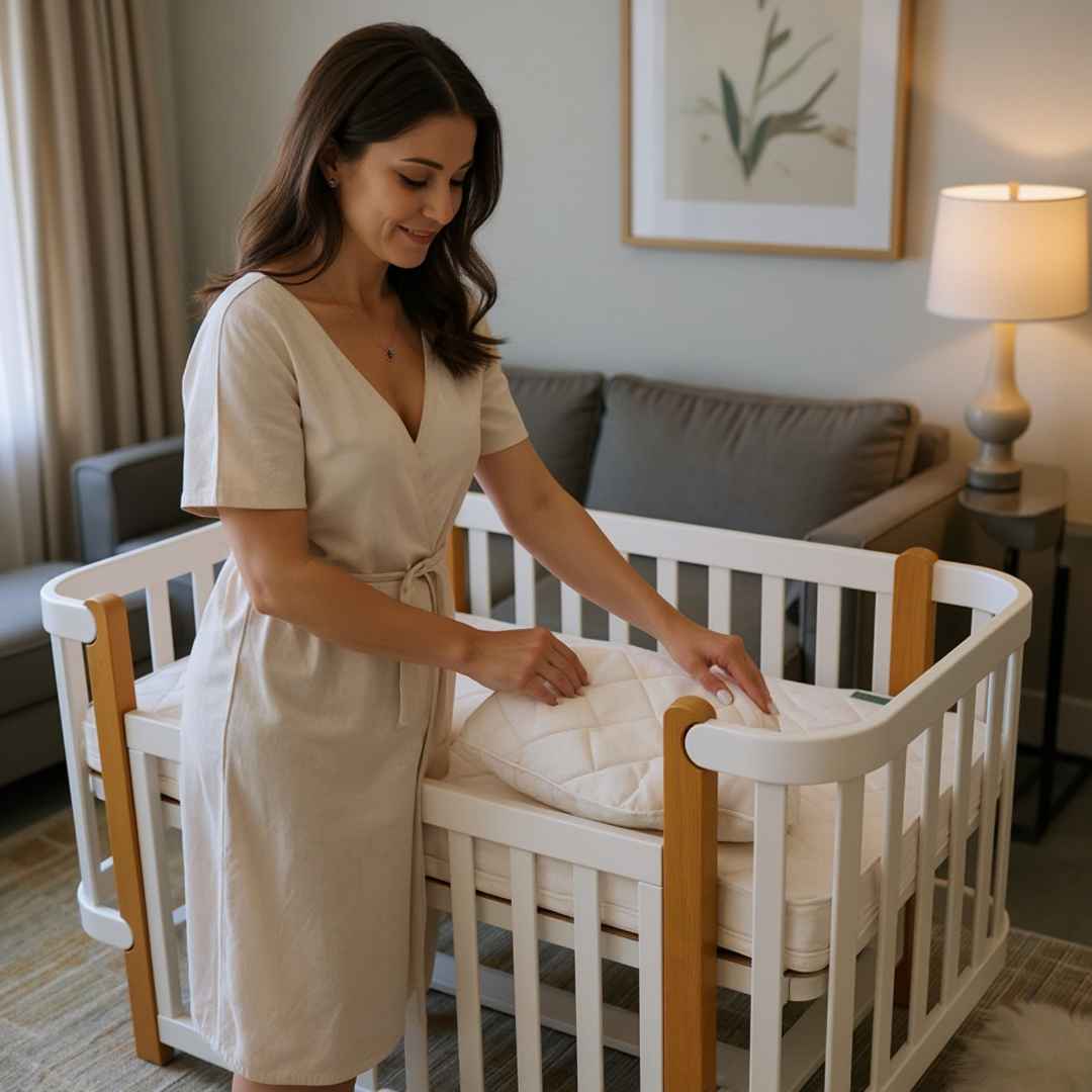 Sada. Dětská postýlka Zukko 120x60 s kvalitní matrací Hilding Anders. Bílá/Přírodní