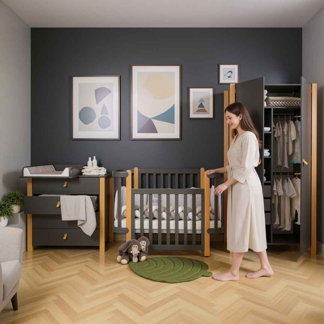 Dětská postýlka Zukko Gekko Kids 120x60. Tmavě šedá / Přírodní buk