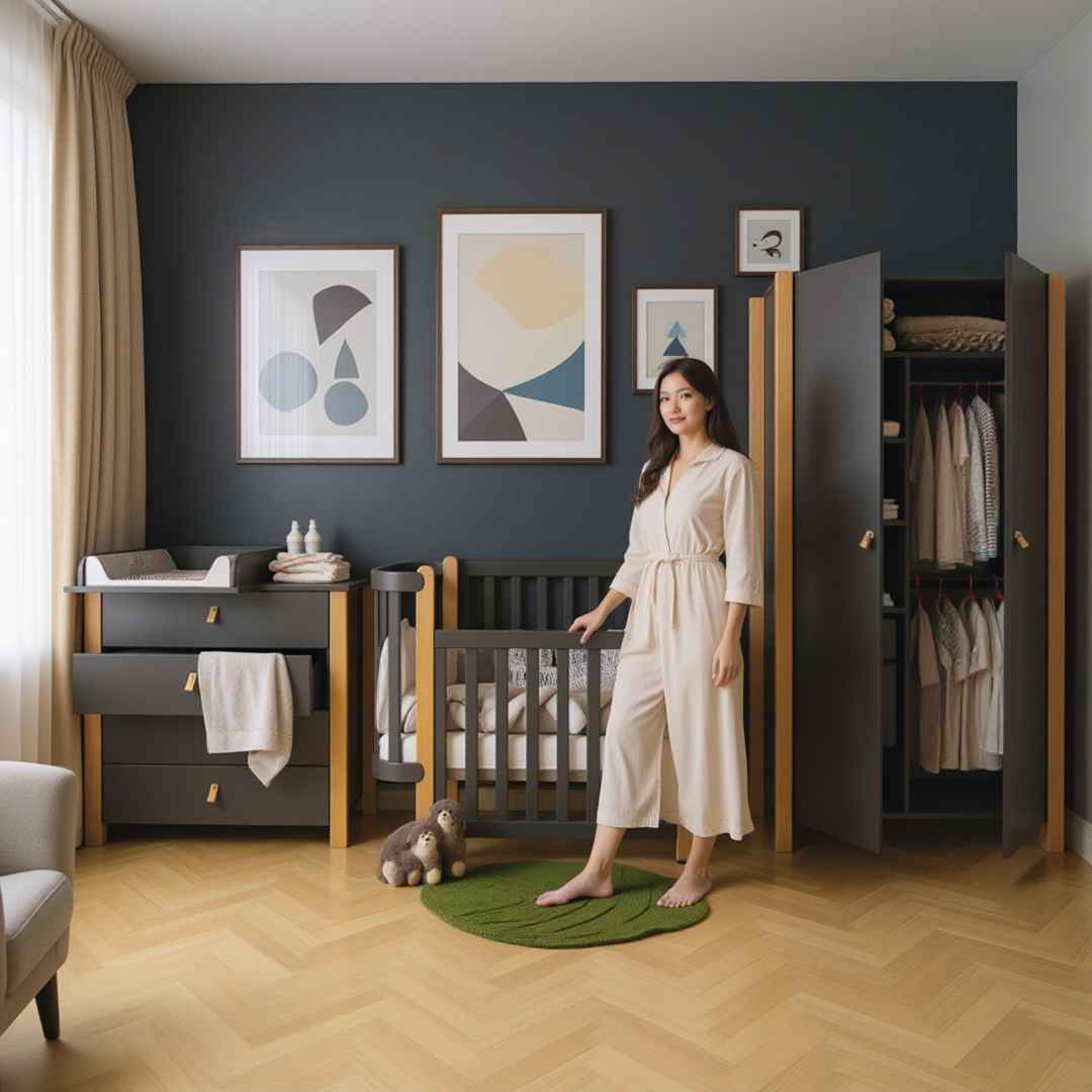 Dětská postýlka Zukko Gekko Kids 120x60. Tmavě šedá / Přírodní buk