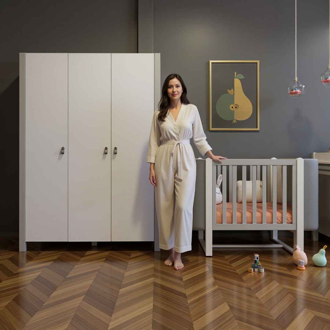 Dětská designová rostoucí postýlka Zukko Soft Gekko Kids. Kolébka a postýlka 2v1. Seda / bila