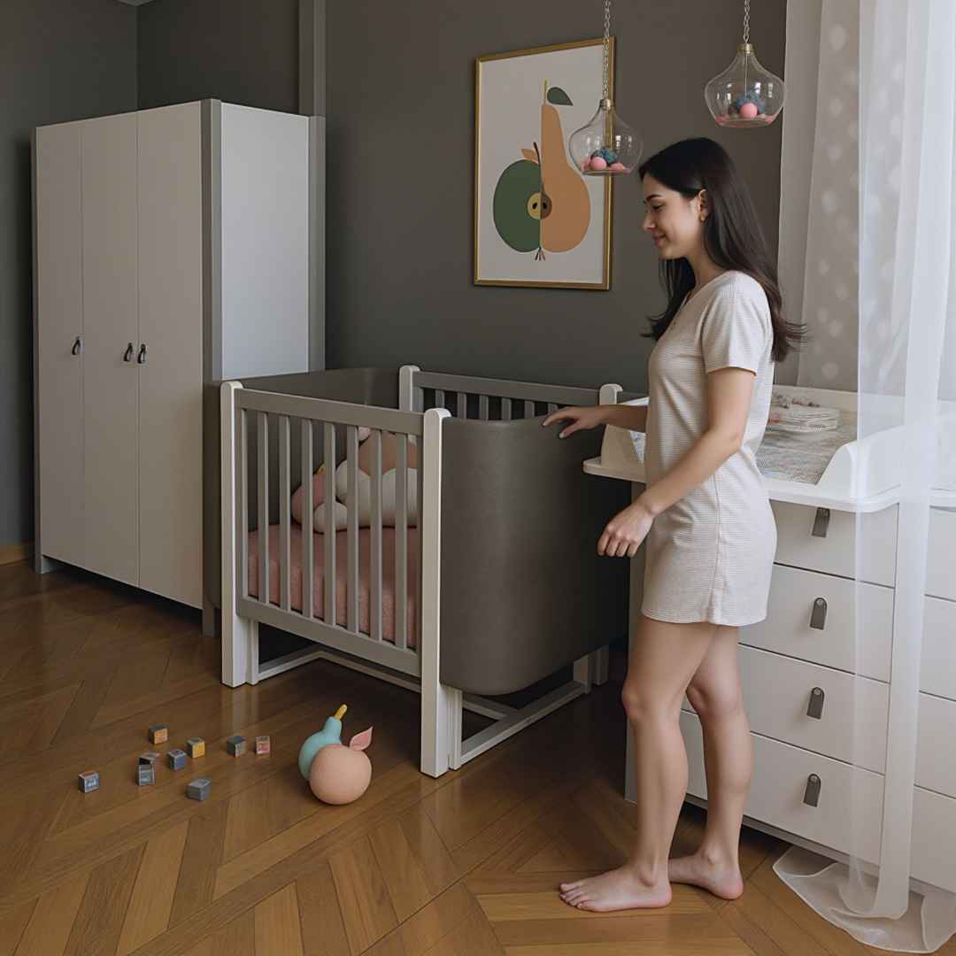 Dětská designová rostoucí postýlka Zukko Soft Gekko Kids. Kolébka a postýlka 2v1. Seda / bila