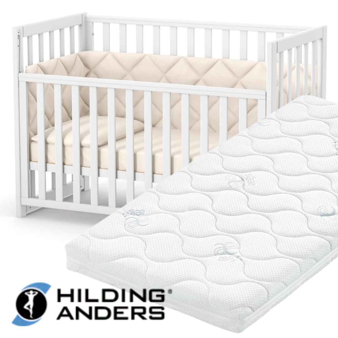 Sada. Dětská postýlka Sleeppo Gekko Kids 120x60 s kvalitní matrací Hilding Anders. Bílá