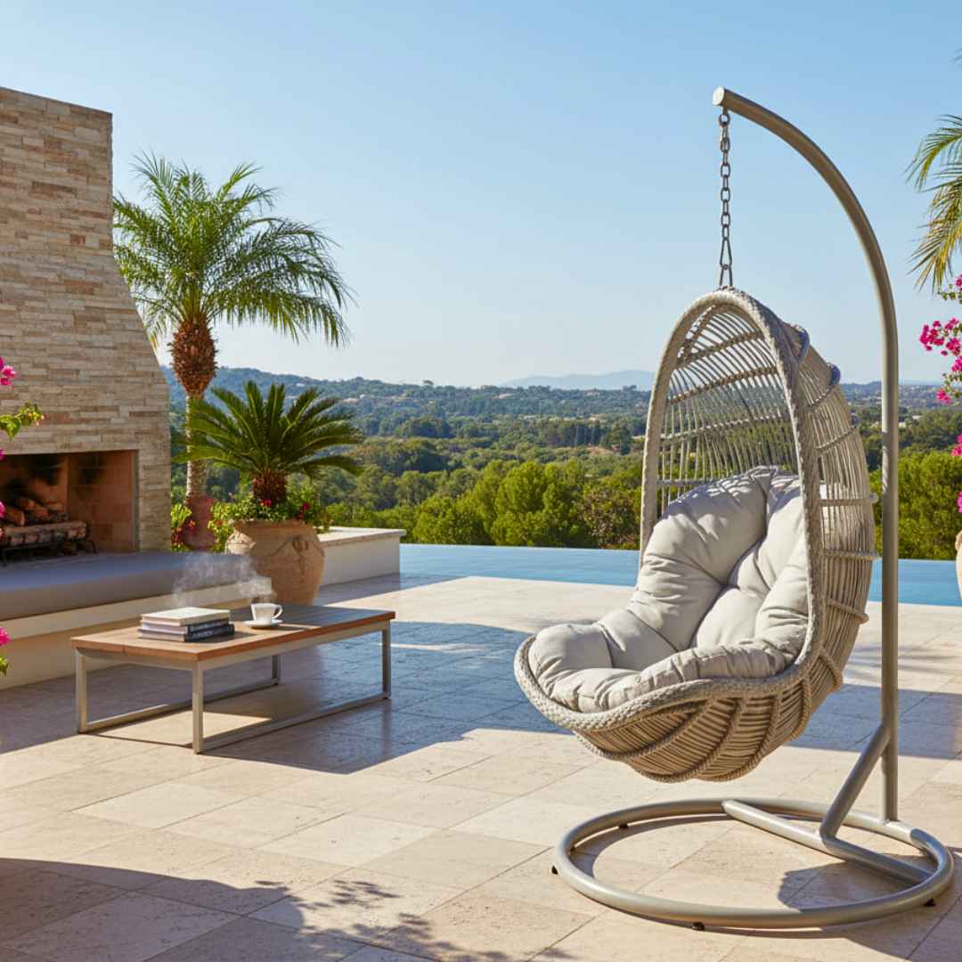 Prémiové závěsné křeslo se stojanem PARMA Terico. Olivová barva