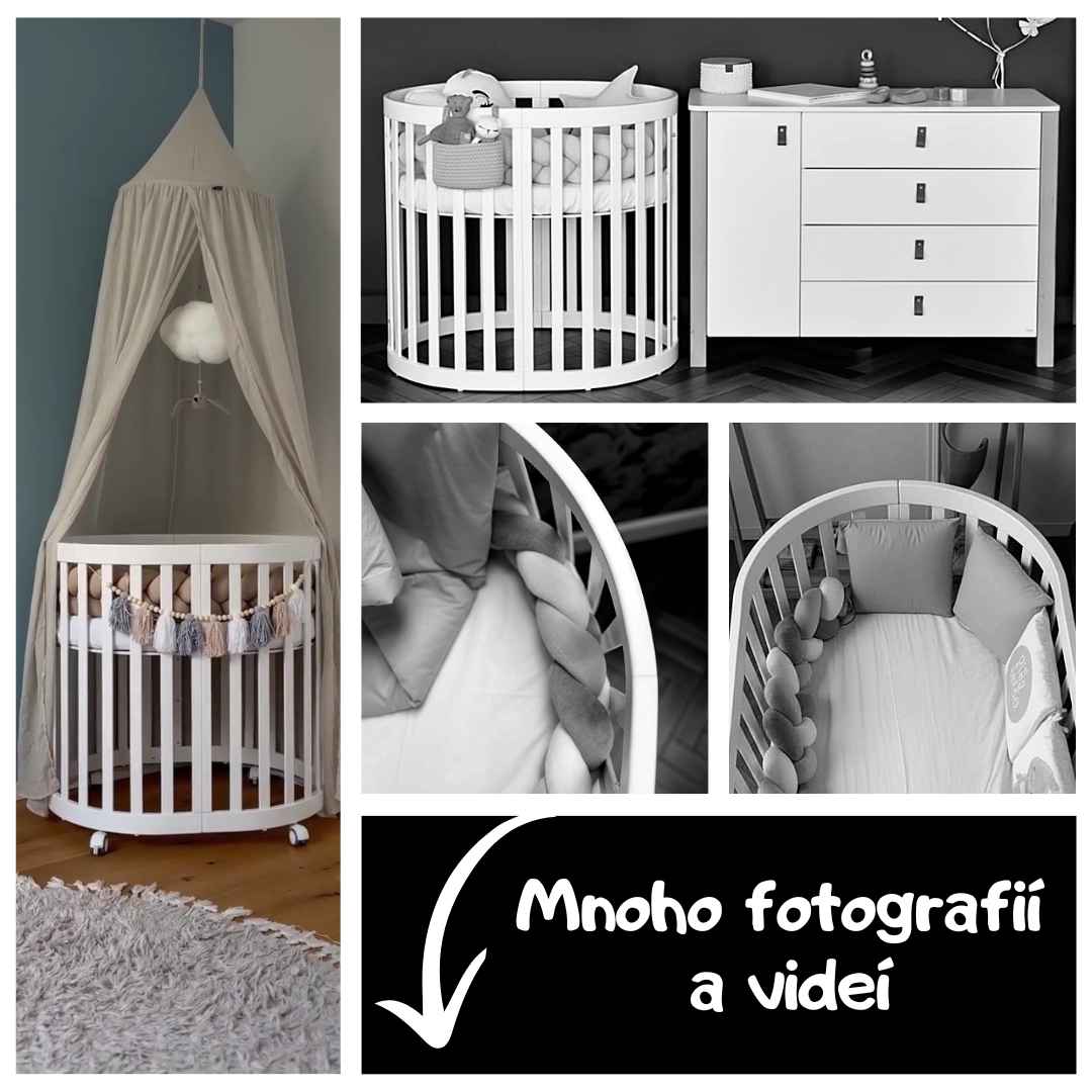 Oválná rostoucí dětská postýlka Mikko Gekko Kids 140x70. Maximální komplet s matrací. Cappuccino.