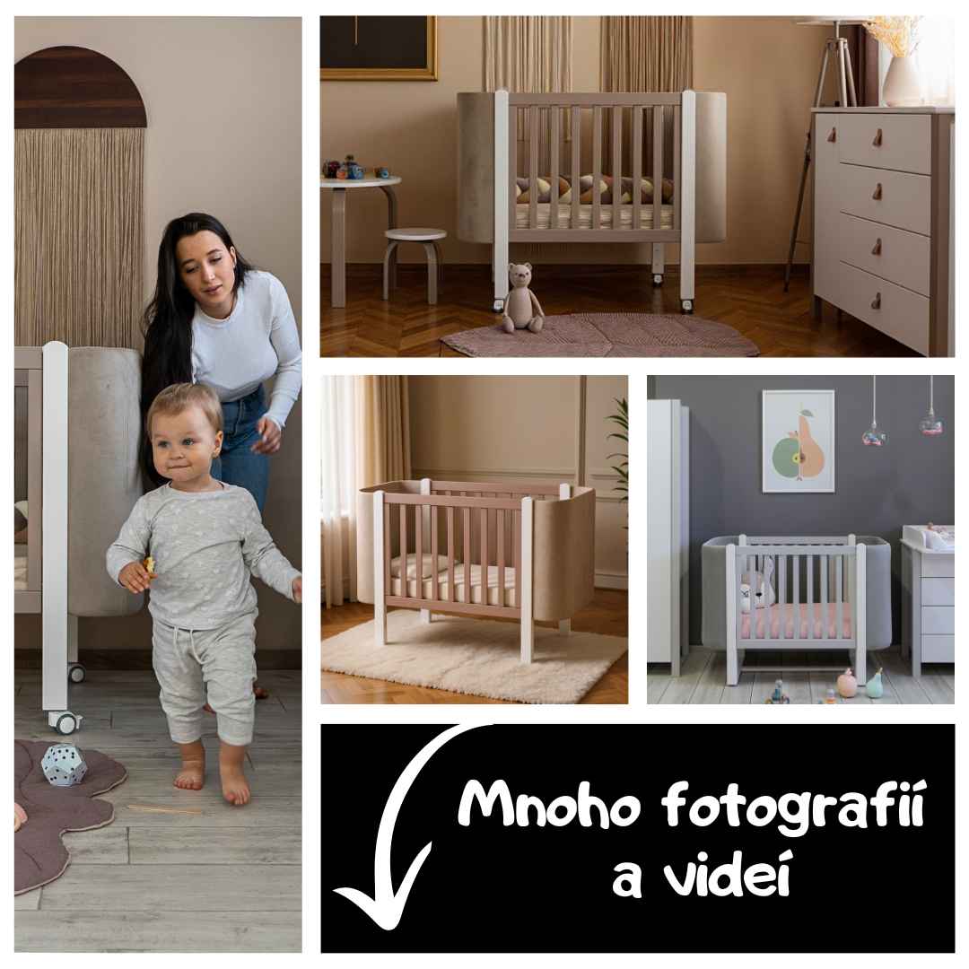 Dětská designová rostoucí postýlka Zukko Soft Gekko Kids. Kolébka a postýlka 2v1. Seda / bila