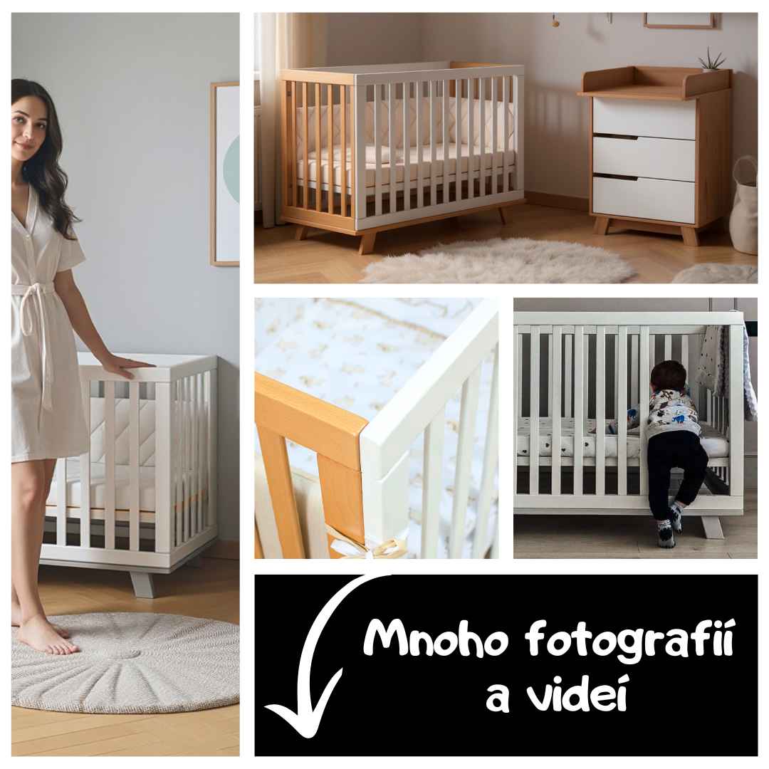 Dětská postýlka Lussi Gekko Kids 120x60. Bílá / Přírodní Buk