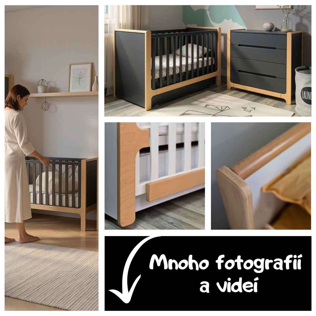 Dětská postýlka Markito Gekko Kids 120x60. Tmavě šedá / Přírodní buk