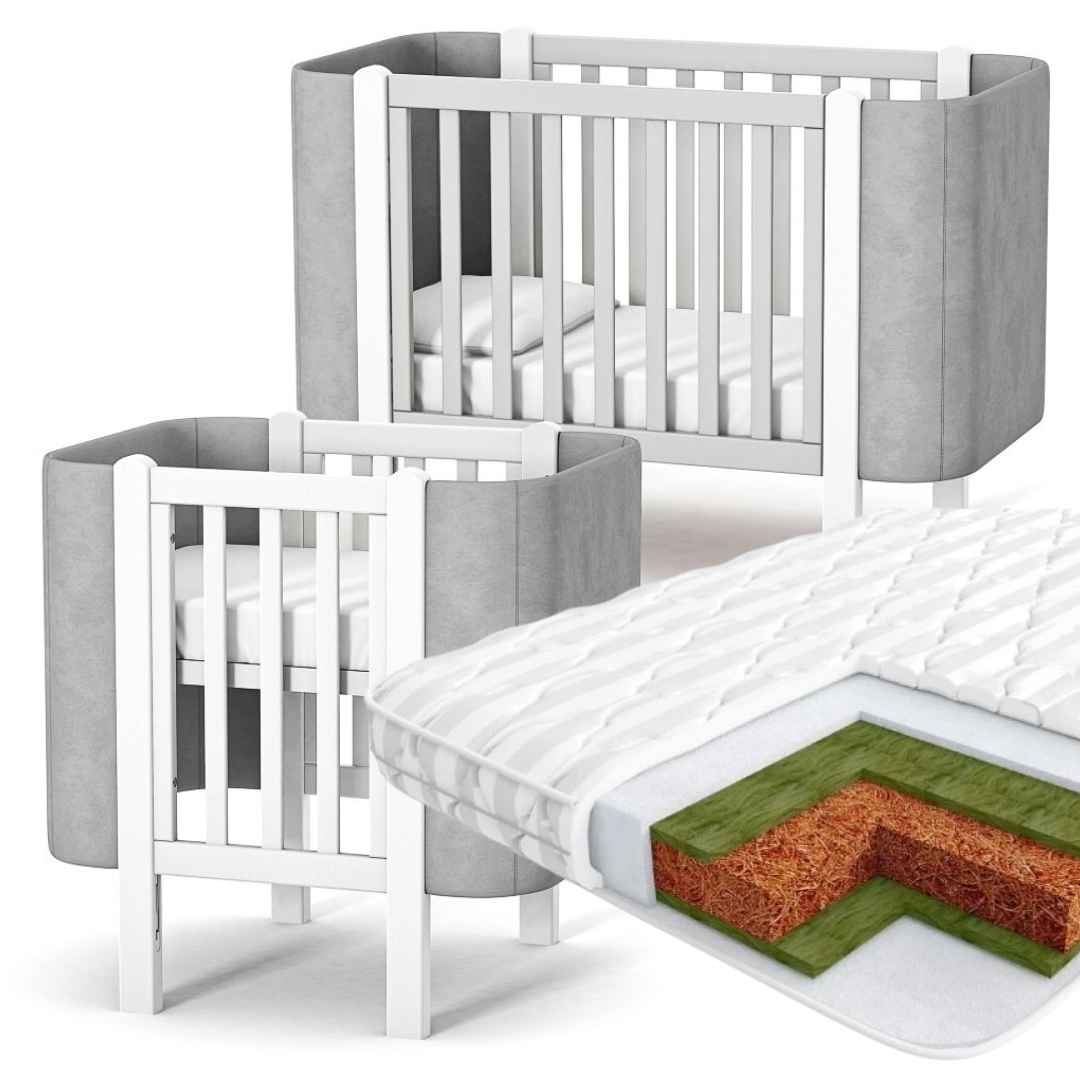 Maximální sada s matracemi. Dětská rostoucí postýlka Zukko Soft Gekko Kids. Seda / bila