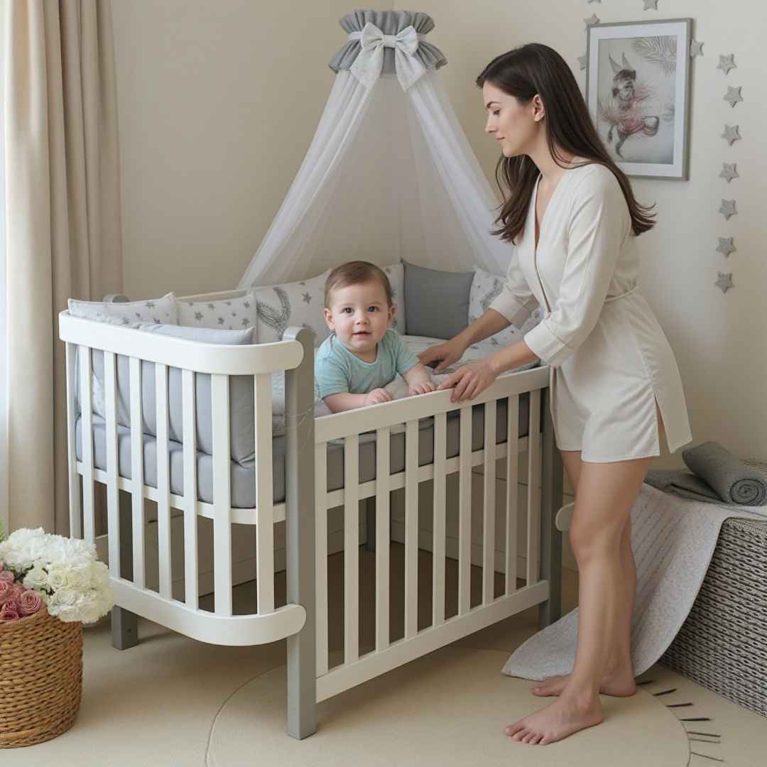 Dětská postýlka Zukko Gekko Kids 120x60. Bílá / Šedá