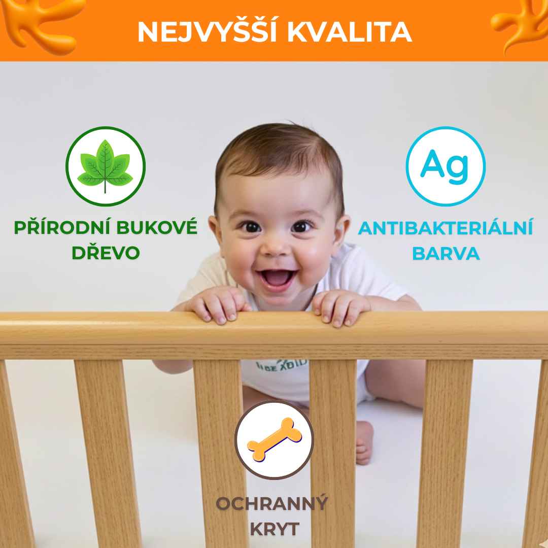 Dětská postýlka Sleeppo Gekko Kids 120x60. Přírodní Buk