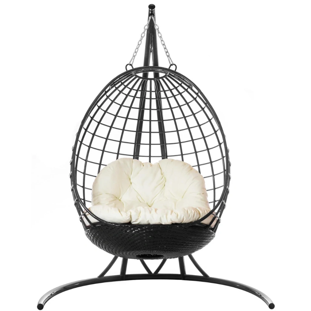 Designové závěsné křeslo se stojanem LISA Terico — velké houpací křeslo ve tvaru vajíčka. Černé