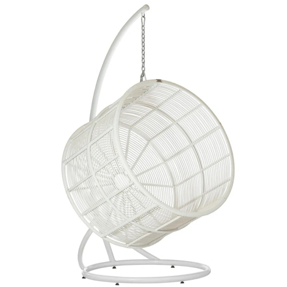 Stylové závěsné křeslo se stojanem TINO Terico — houpací křeslo s oblým tvarem. Bílé