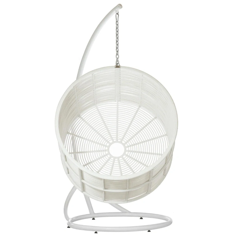 Stylové závěsné křeslo se stojanem TINO Terico — houpací křeslo s oblým tvarem. Bílé