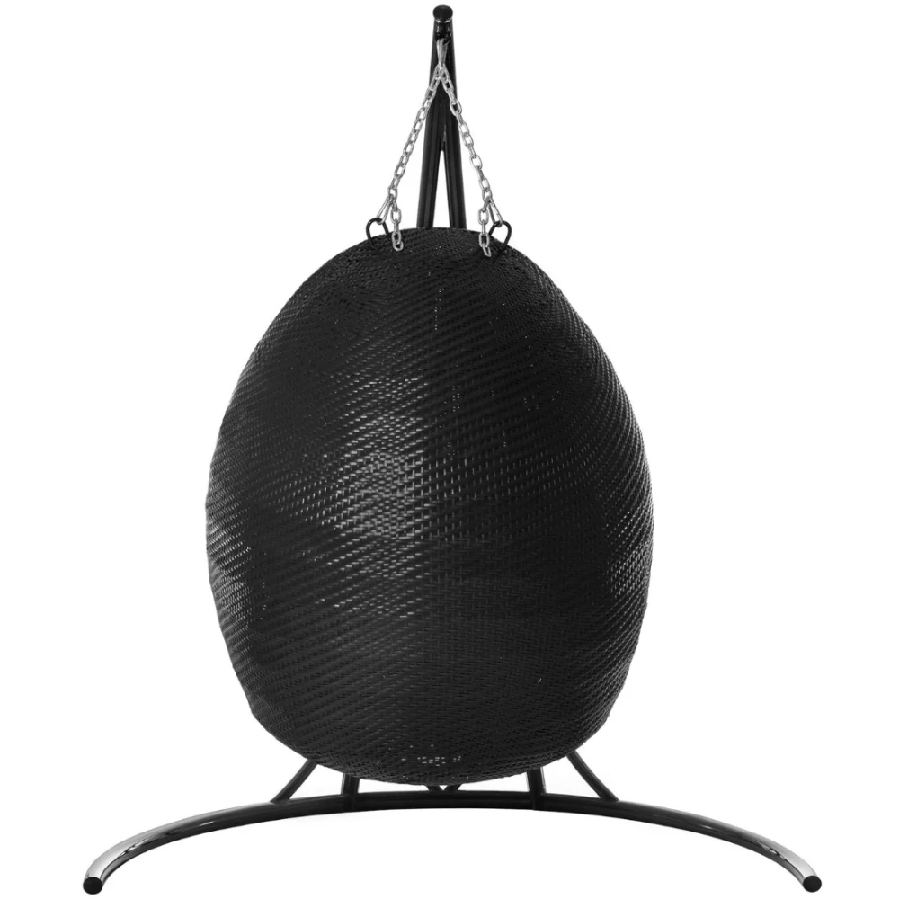 Luxusní závěsné křeslo se stojanem FIDJI Terico — velké houpací křeslo ve tvaru vajíčka. Černé